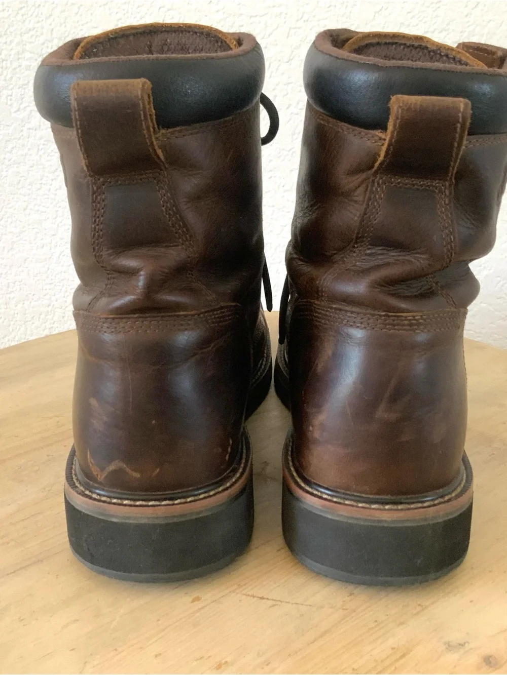 Justin Boots Brown Leather Lace-Up Work Boots with Black Laces